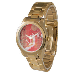 Montre Japonaise grue soleil Japon sakura rouge