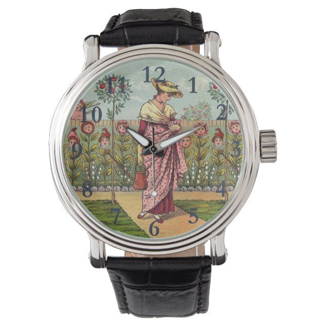Montre Jardin Cultivation Flower Woman Art Antique (devant)