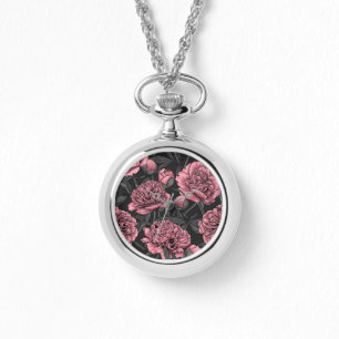 Montre Jardin de pivoine nocturne rose et gris