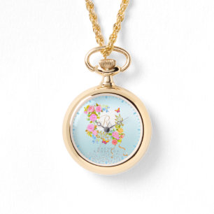 Montre Jardin fleuri romantique monogramme bleu