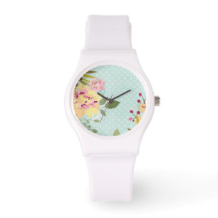Montre Jardin floral, Arrière - plan bleu