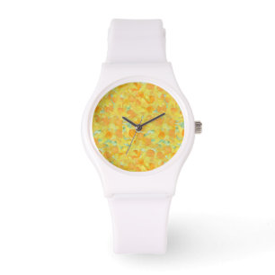 Montre Jaune doré Daffodils Sporty White Wristwatch