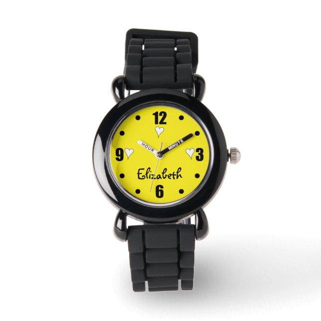 Montre Jaune et noir avec le coeur et le nom (Recto)