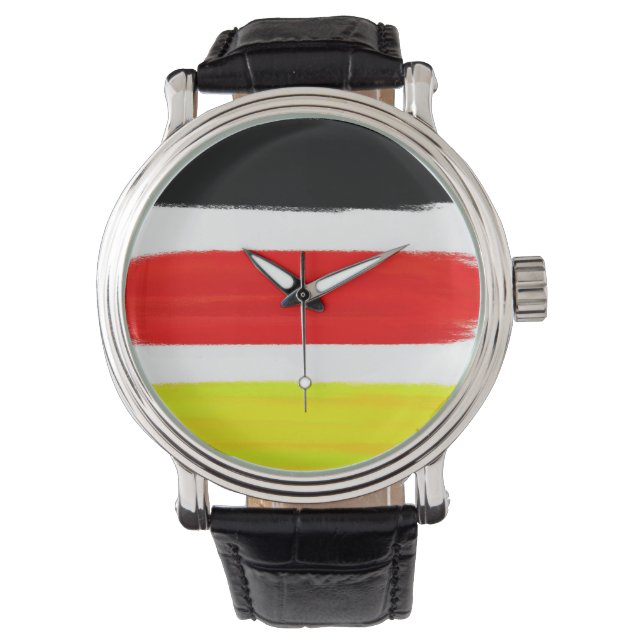 Montre Jaune Rouge Noir Abstrait peinture Art (devant)