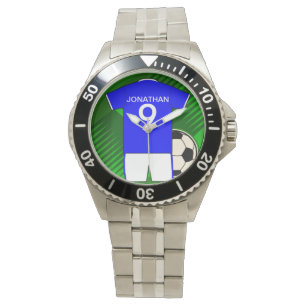Montre Jersey de soccer personnalisé bleu et blanc