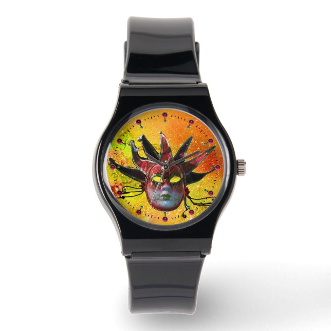 Montre JESTER NOIR ET ROUGE MASK Masquerade Party Jaune (Recto)