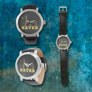 Montre Jesus Saves Yellow Gold Parties scintillant