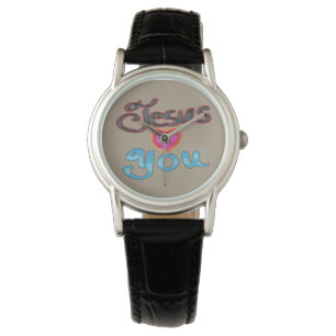 Montre Jésus vous aime avec un cœur rose