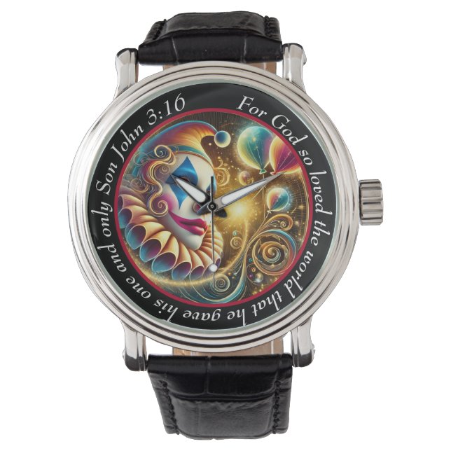Montre John 3:16 verse Clown Timepiece Joyful Faith (devant)