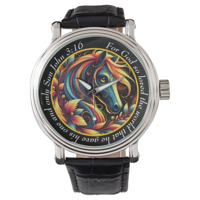 Montre John 3:16 Vibrant Horse Timepiece Nature Faith (devant)