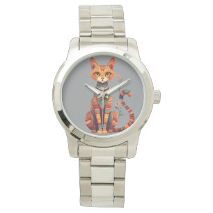 Montre Joli chat artistique avec branche florale