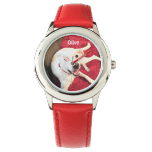 Montre Joli Chien blanc Chien Chien Rouge Chic Mignonne E