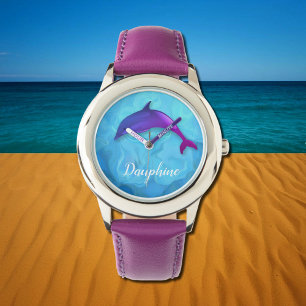 Montre Joli dauphin violet dans l'eau - ajouter le nom