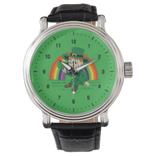 Montre Joli dessin animé leprechaun avec shamrock et arc-