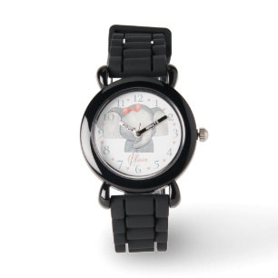 Montre Joli éléphant de bébé personnalisé à l'aquarelle n