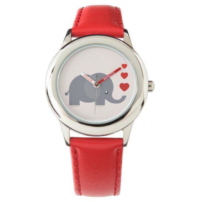 Montre Joli éléphant de dessin animé avec les coeurs enfa (devant)
