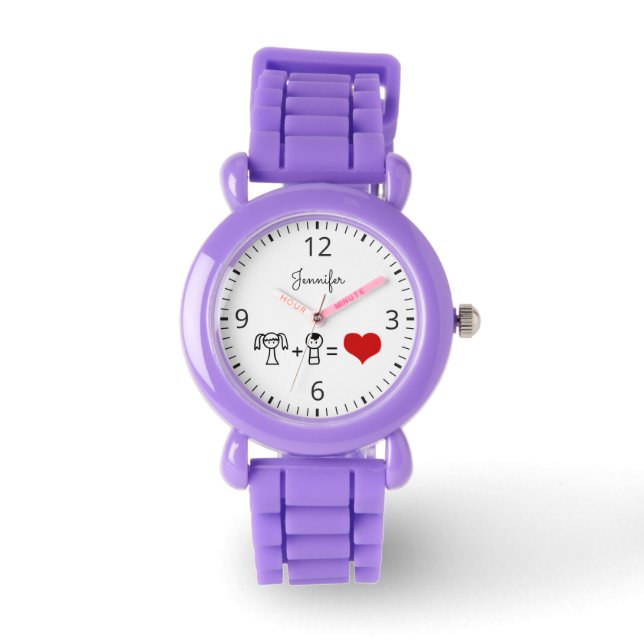 Montre Joli garçon et fille amour doodle nom rouge (Recto)