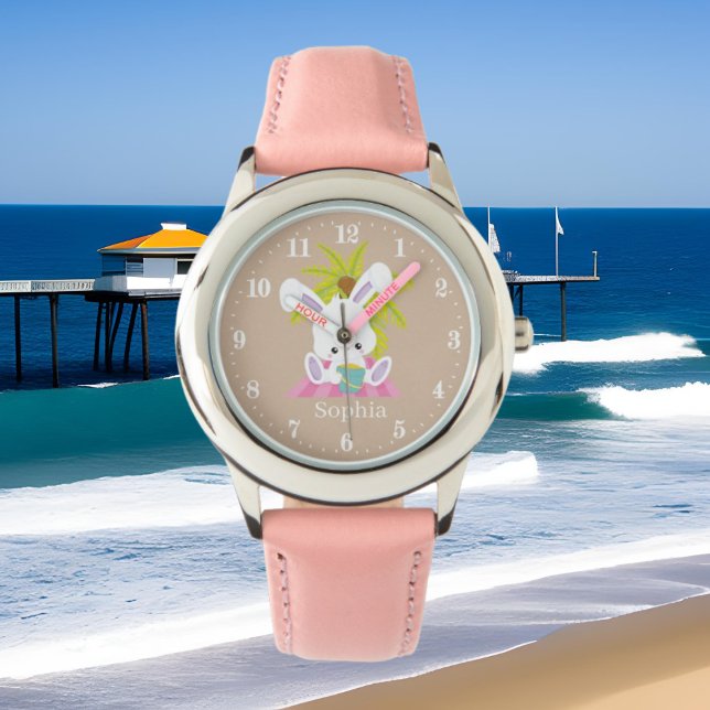 Montre joli lapin de plage ajouter nom (Créateur téléchargé)