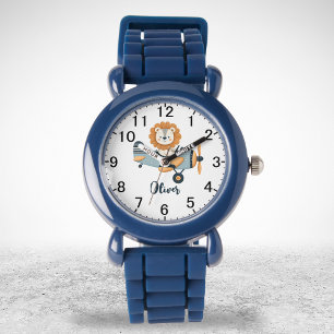 Montre Joli lion sur un avion charmant personnalisé