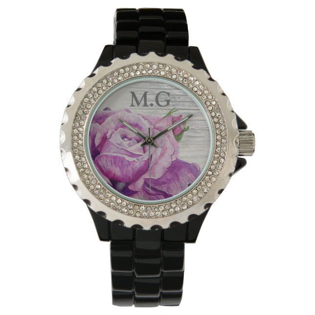 Montre Joli Monogramme d'art Rose rustique (devant)