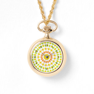 Montre Joli motif en vert citron, jaune citron, orange