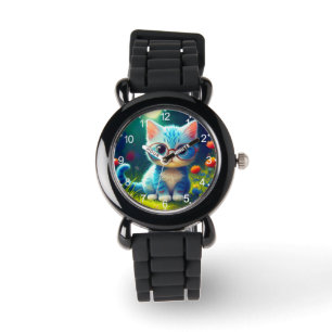 Montre Joli petit chaton bleu avec des lunettes-47067