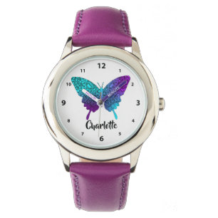 Montre Joli Purple Turquoise Big Butterfly personnalisé