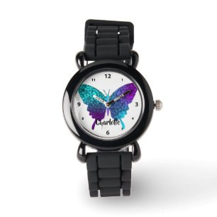 Montre Joli violet Turquoise Big Butterfly Personnalisé