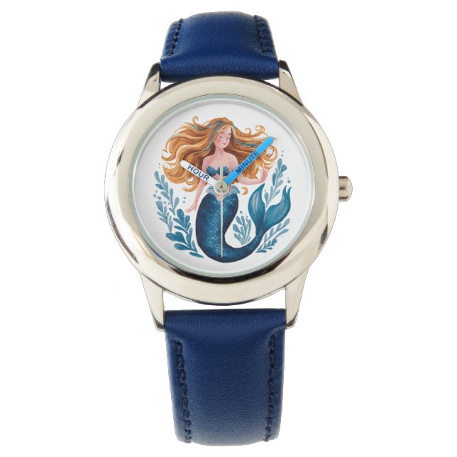 Montre Jolie aquarelle bleu sirène enfants regarder (devant)