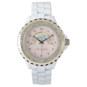 Montre Jolie aquarelle Fleurs et arc-en-ciel