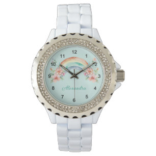 Montre Jolie aquarelle Fleurs et arc-en-ciel