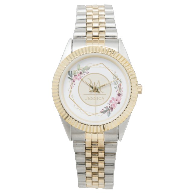 Montre Jolie aquarelle Floral Moderne Monogramme géométri (devant)
