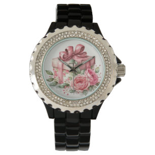 MONTRE JOLIE COULEUR D'EAU ROSE ROSES ET CADEAU