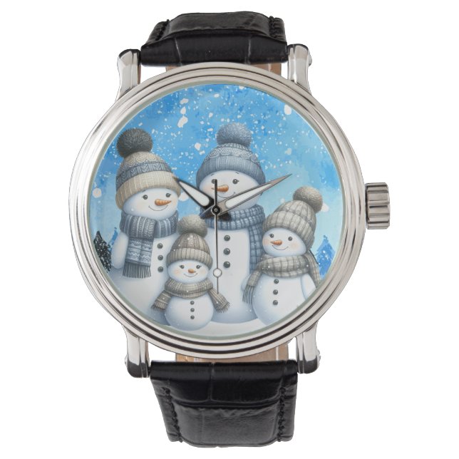 Montre Jolie famille des bonhomme de neige dans la neige (devant)
