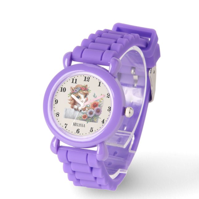 Montre Jolie filles péeking cheval ajouter nom (Angle)