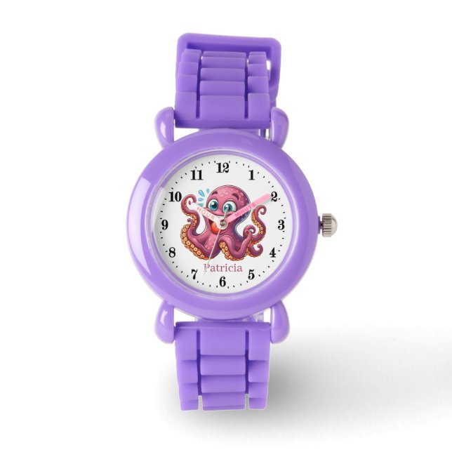 Montre Jolie filles plage poulpe ajouter nom (Recto)