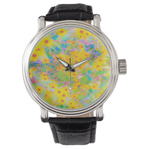 Montre Jolie Fleurs Jaunes et Rouges avec Turquoise