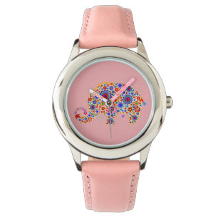 Montre Jolie Fleurs Rétro Style de dessin Eléphant 2