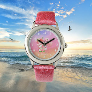 Montre jolie plage gnome rose flamingo ajouter nom enfant