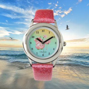 Montre jolie plage gnome rose flamingo ajouter nom enfant