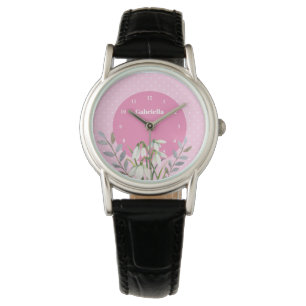 Montre Jolis flocons de neige blancs doux à pois roses