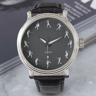 Montre Joueur de baseball en argent brillant en métal