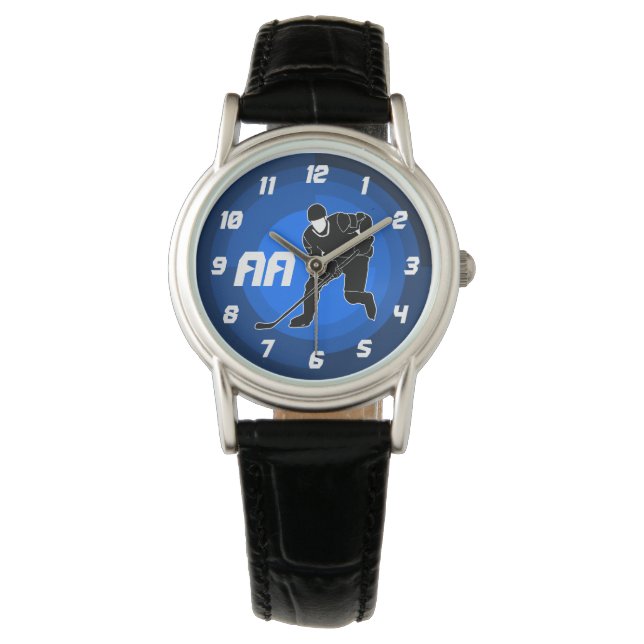Montre Joueur de hockey bleu Silhouette (devant)