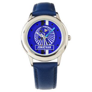 Montre Joueur de hockey sur glace personnalisé bleu