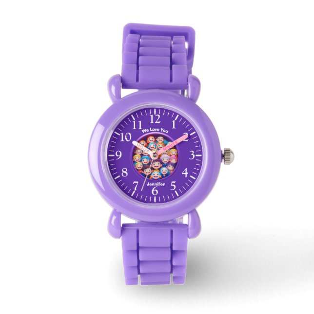 Montre Jour de la Saint Valentin mauve, caricature pour e (Recto)
