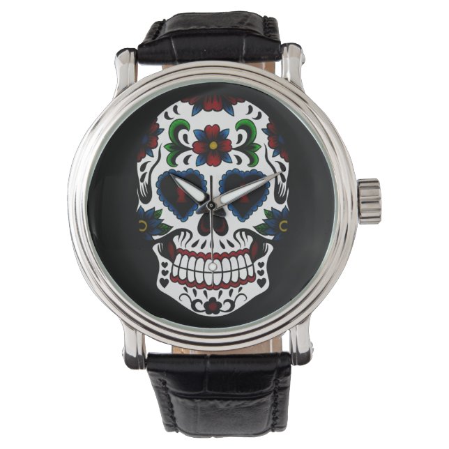 Montre Jour rétro du crâne de sucre mort (devant)
