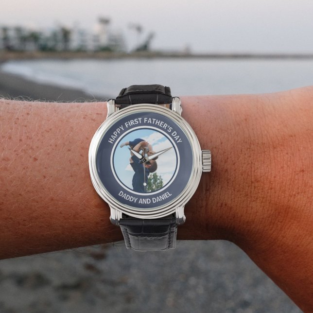 Montre Joyeuse Fête des Premiers Pères Photo & Texte Pers (Créateur téléchargé)