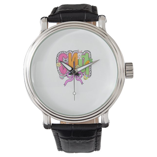 Montre Joyeuses Pâques Infirmière CNA Coquette Nœud Lapin (devant)