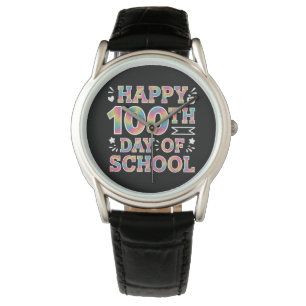 Montre Joyeux 100e jour d'école Tie Dye Arc-en-ciel 100 J