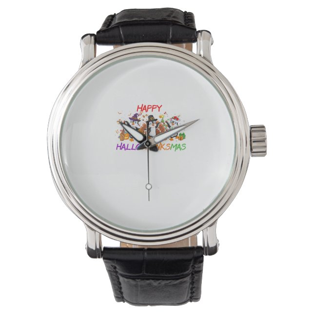 Montre Joyeux Hallothanksmas Penguin Halloween Thanksgivi (devant)